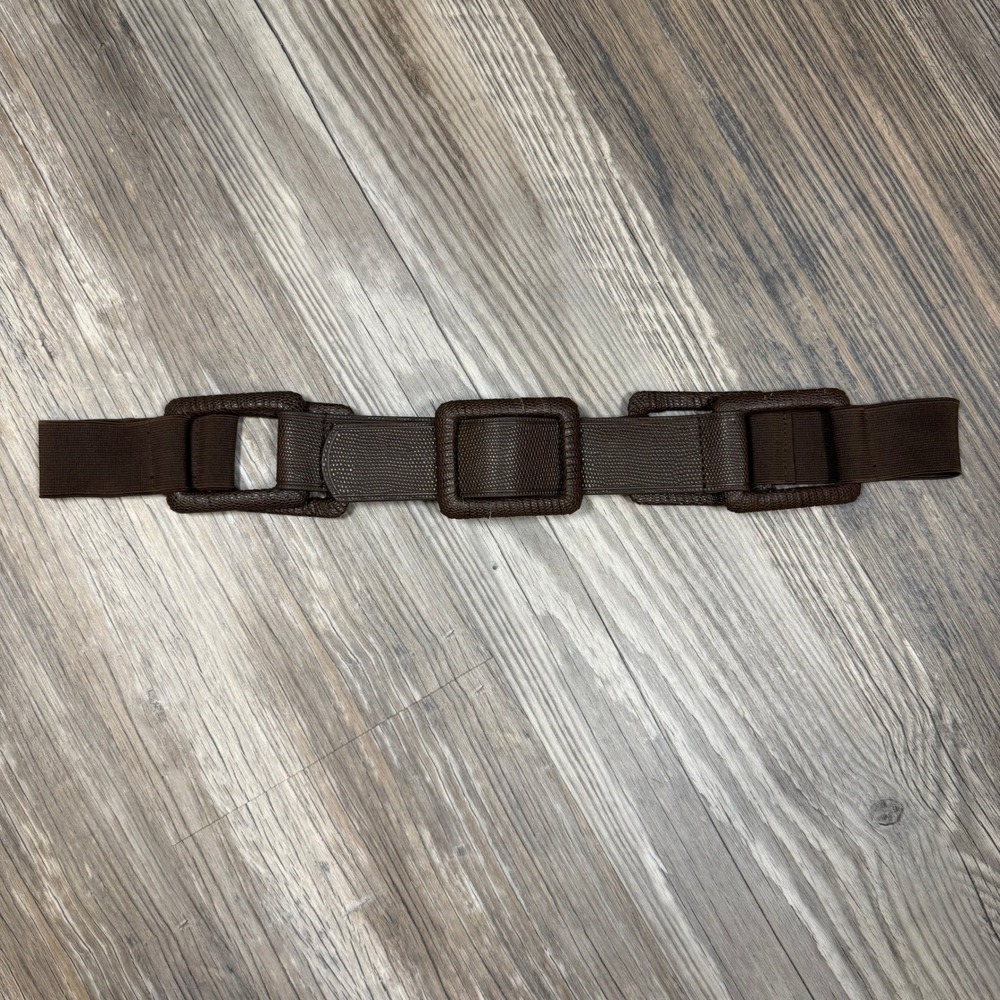Chico's Y2K Brown Elastic Stretch Waist Belt Faux Leather Square Link Medium